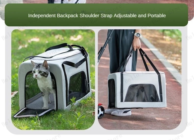 Multifunctional double-layer pet cart Lightweight and foldable pet outdoor travel stroller Ventilated and breathable dog cart