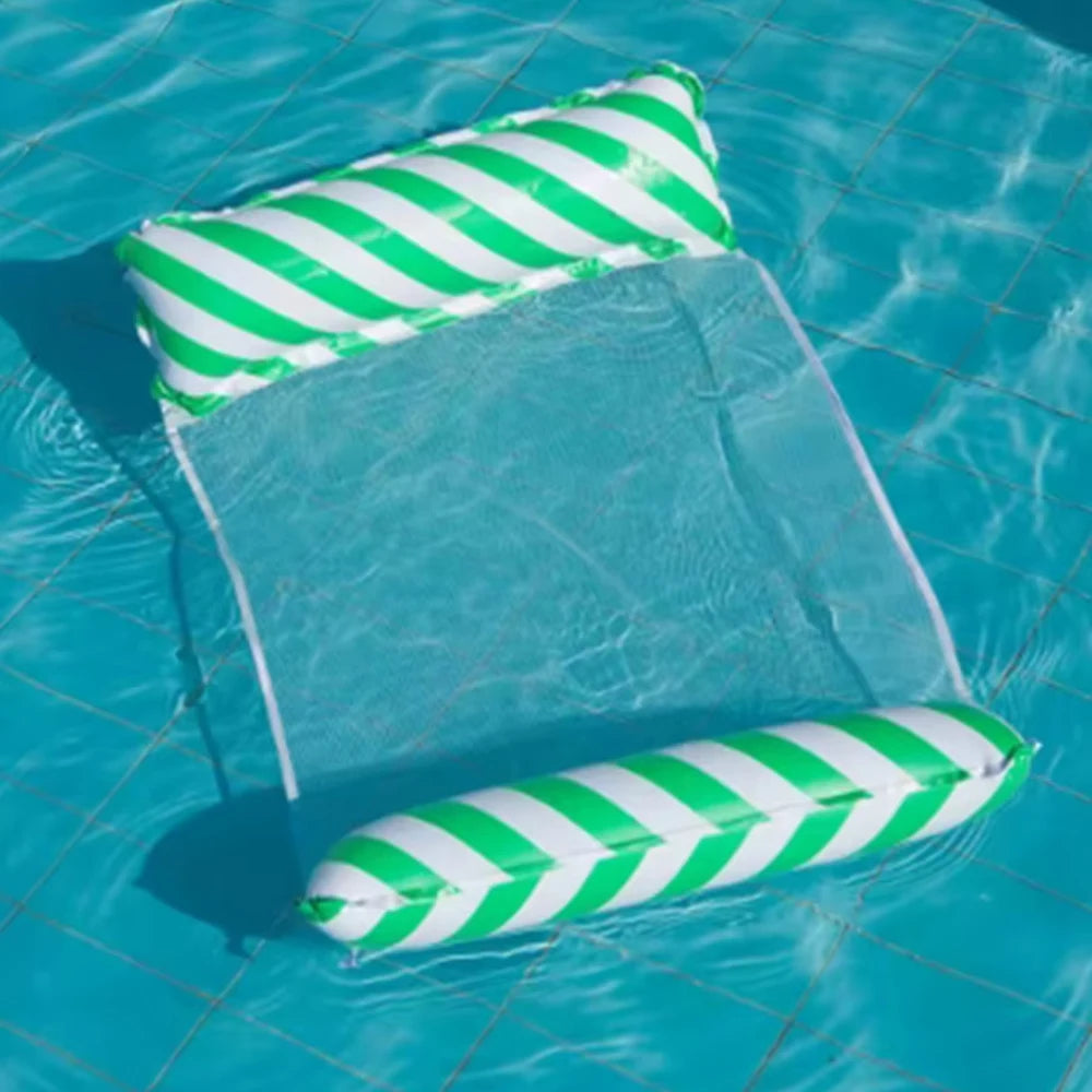 Foldable Striped Inflatable Lounge Chair, Suitable For Swimming Pool Parties And Beach Leisure Floating Beds With Net Backrest