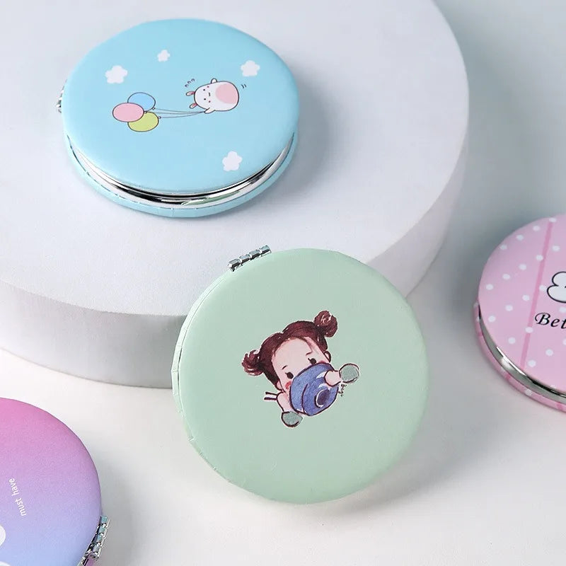 Circular Makeup Mirror Portable Portable Student Pocket Folding Mirror Beauty Makeup Makeup Princess Circular Mirror
