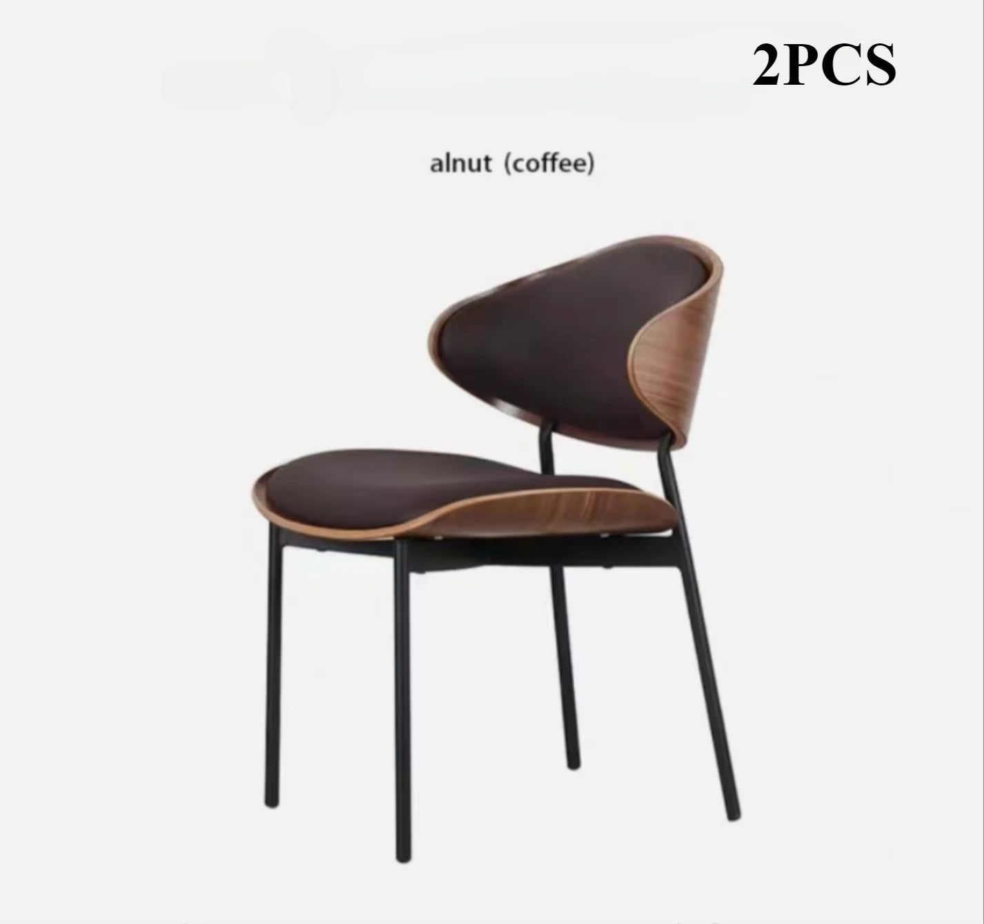 Genuine Leather Dining Chairs Set of 2 or1,Mid Century Modern Chair, Upholstered Kitchen Dining Room ChairsBlack WalnutBendwood.