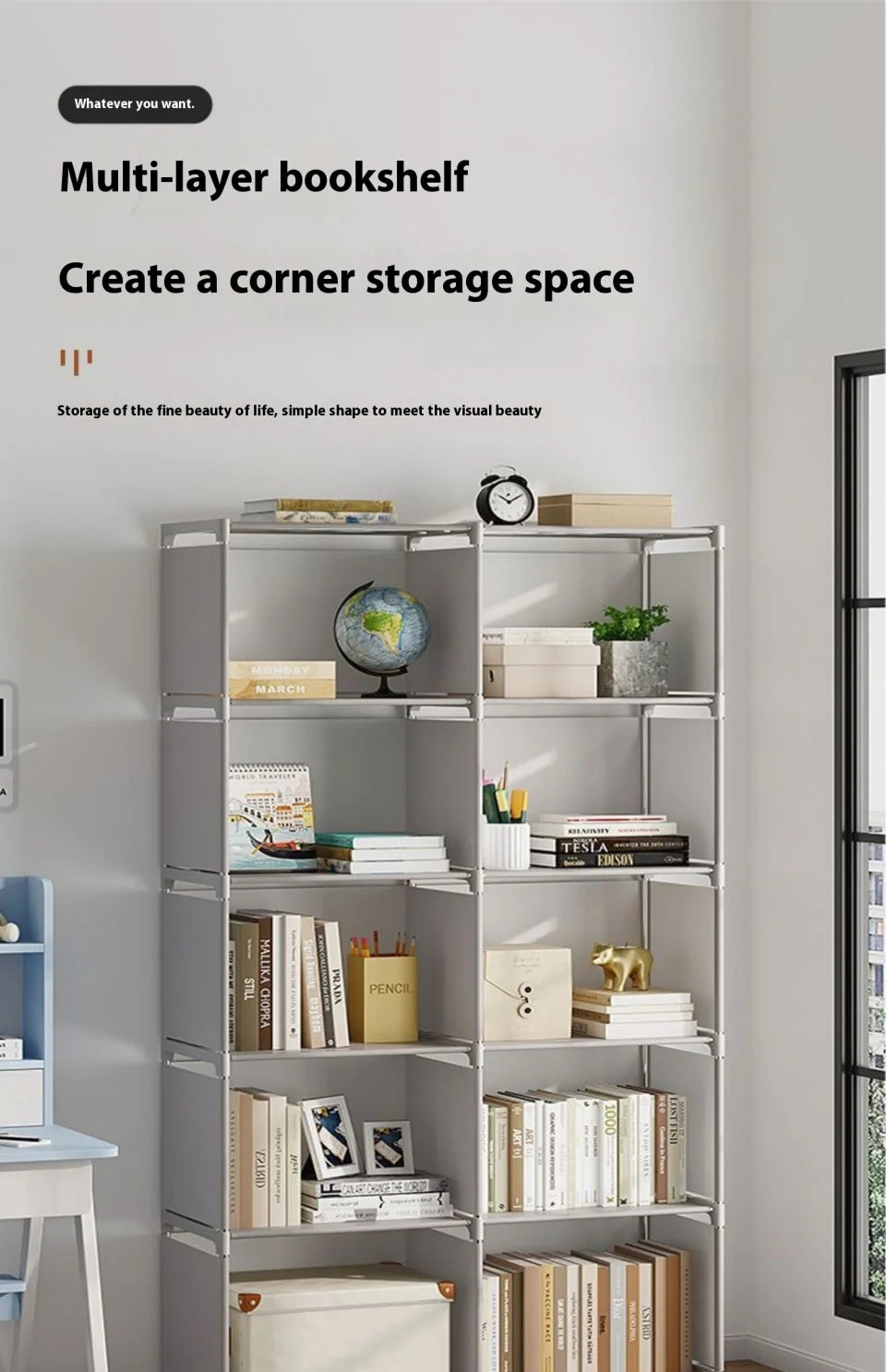 Bookshelf Simple Storage Locker Living Room Cabinets Easy Assembly Bookcase Multi-layer Metal Storage Rack 수납가구 이동식 수납장