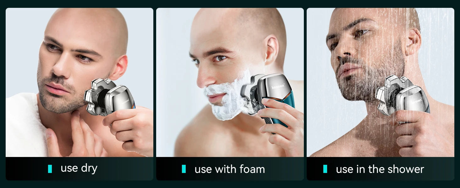 Kensen S18 Electric Head Shaver for Men Rechargeable 7D Floating Cutter Magnetic 5 in 1 Shaver Hair Trimmer Clipper Head Razors