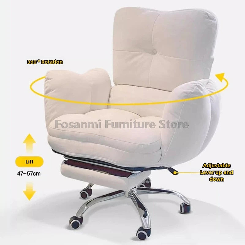 Soft Cloth Wide Fixed Armrests Home Gaming Desk Chair Leather Thick Ergonomic Office Chair Adjustable Gamer Computer Sofa Chairs