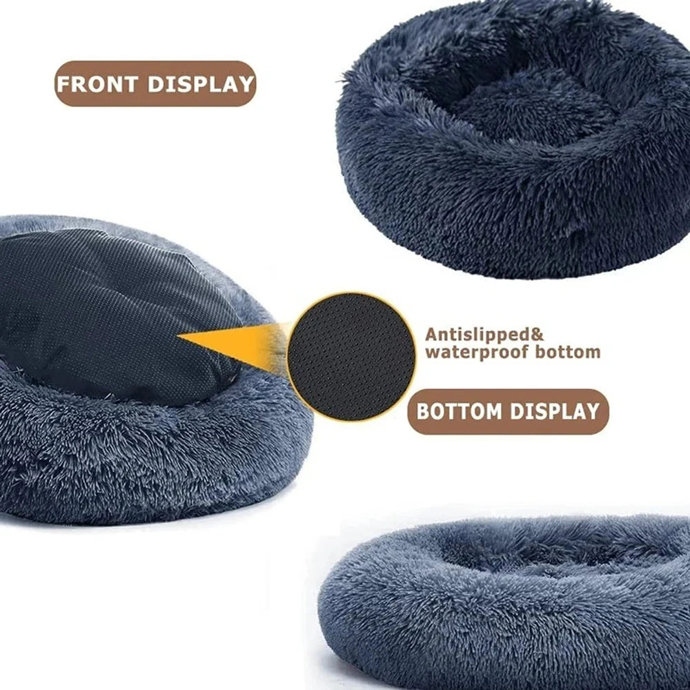 Plush Warm Round Large Dog Bed Winter Soft Puppy House Medium Cat Sofa Sleeping Bed Elastic Small Dog Kennel Nest Accessories