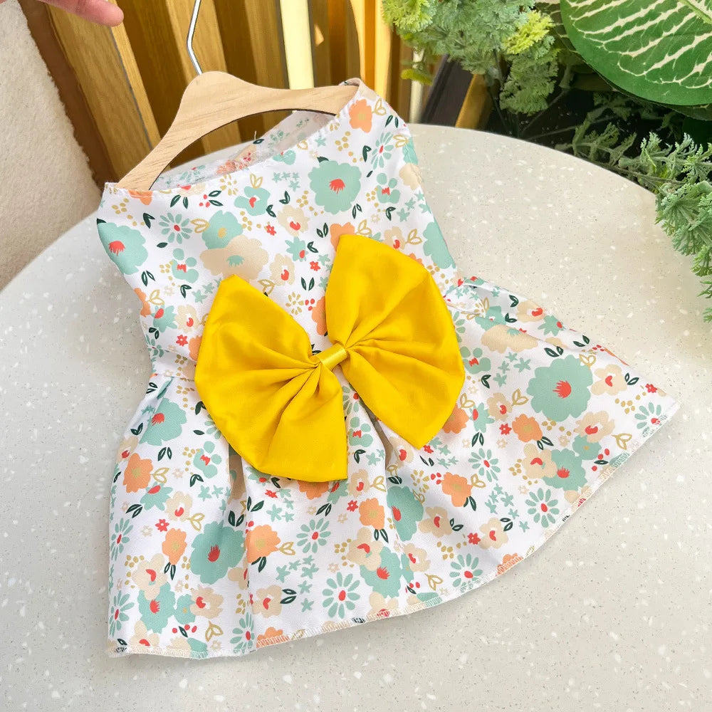 Dog Princess Dress Summer Kitten Pet Skirt Cute Printed Bow Lace Dog Dresses for Small Medium Puppies Poodle Chihuahua Apparel