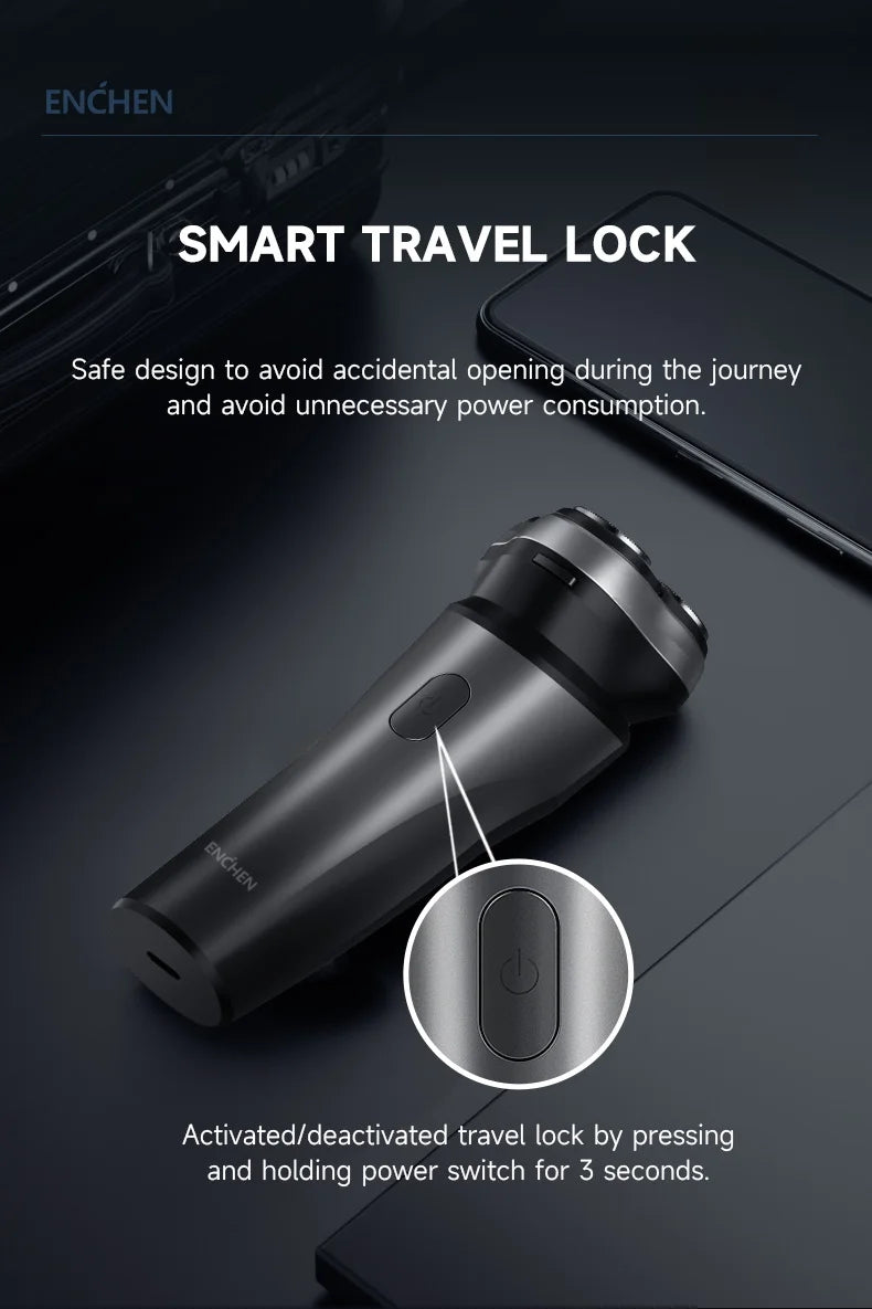 ENCHEN Electric Shaver Razor Rotary 3D Hair Shaver Professional Razor Waterproof Safety Lock Beard Trimmer Man - BlackStone Max