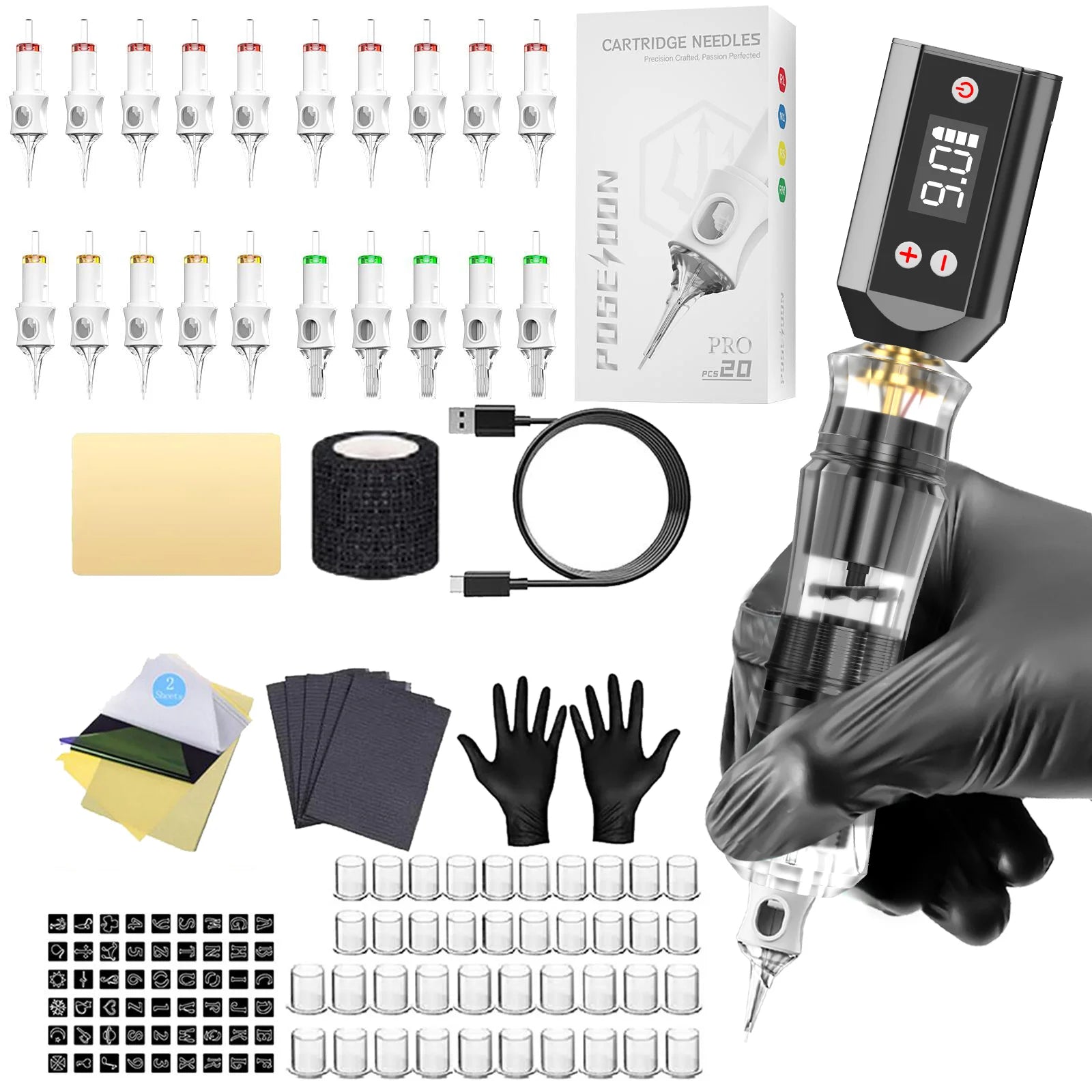 Tattoo Kit POSEIDON V6 New Tattoo Pen Kit For Permanent Makeup Tattoo Machine Kit transparently Tattoo Power Supply Tattoo Kit