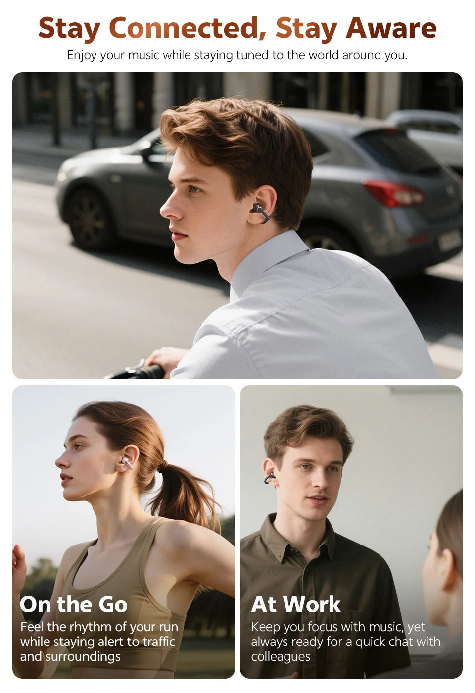 QCY Crossky C50 Open Ear Wireless Earbuds Bluetooth 6.0 Comfort Clip On Sports Earphone 4 Mic AI Clear Call Bass Boost Headphone