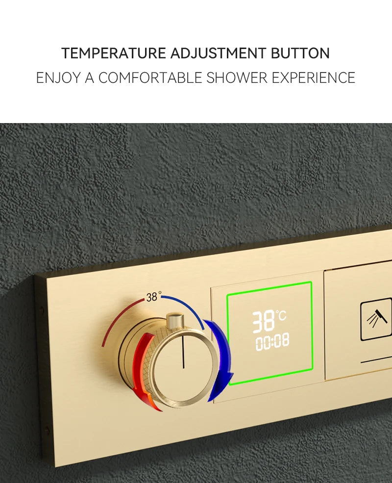 Luxury Ceiling Shower System Set Concealed Thermostatic Brass Digital Display Hydro Generator Rainfall  with Light and Bluetooth