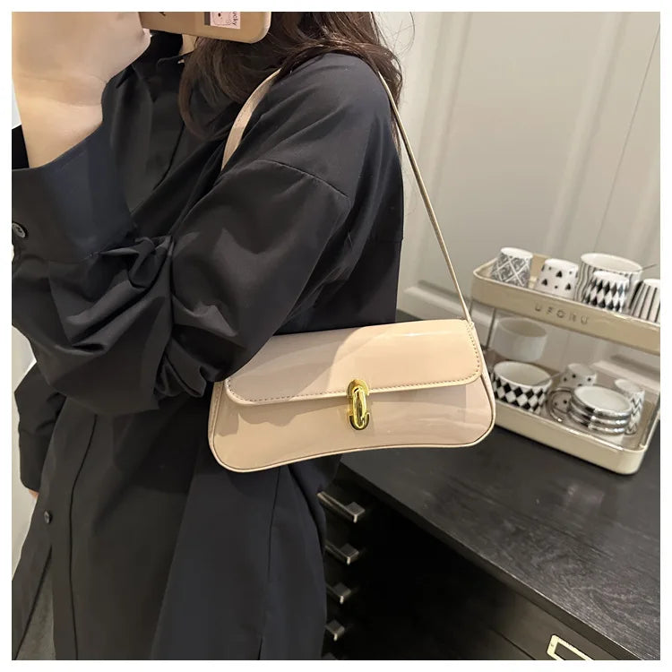 Women's Vintage Faux Oiled Leather Flap Decor Shoulder Underarm Bag, Buckle Baguette Tote Bag Suitable for Dating, Outing, Party