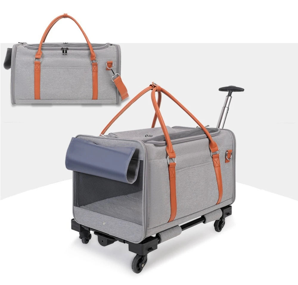 Multifunctional Cat Carrier with Trolley Large Capacity Breathable Foldable Pet Bag for Cats and Dogs