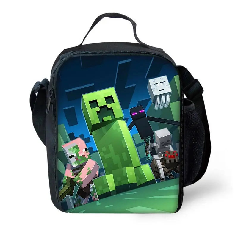 Child School Backpack Game Mine World M-MINE-CRAFTES with Lunch Bags ,Pencil Bags ,School Bags for Boys Girls Best Gift