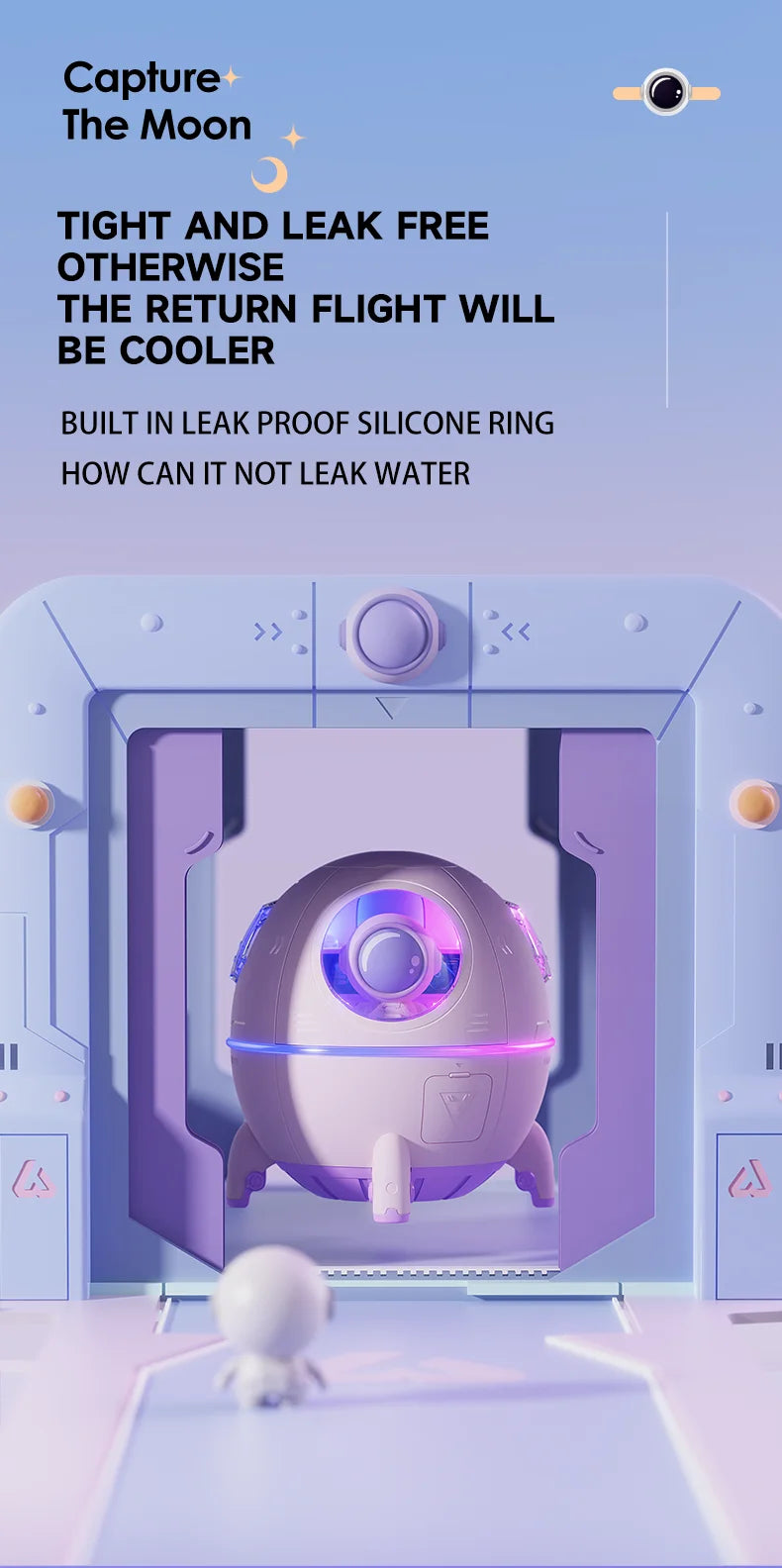 220mL Space Capsule Air Humidifier USB Plug in Rechargeable Mist Aromatherapy Water Diffuser 7 Colors Atmosphere Light