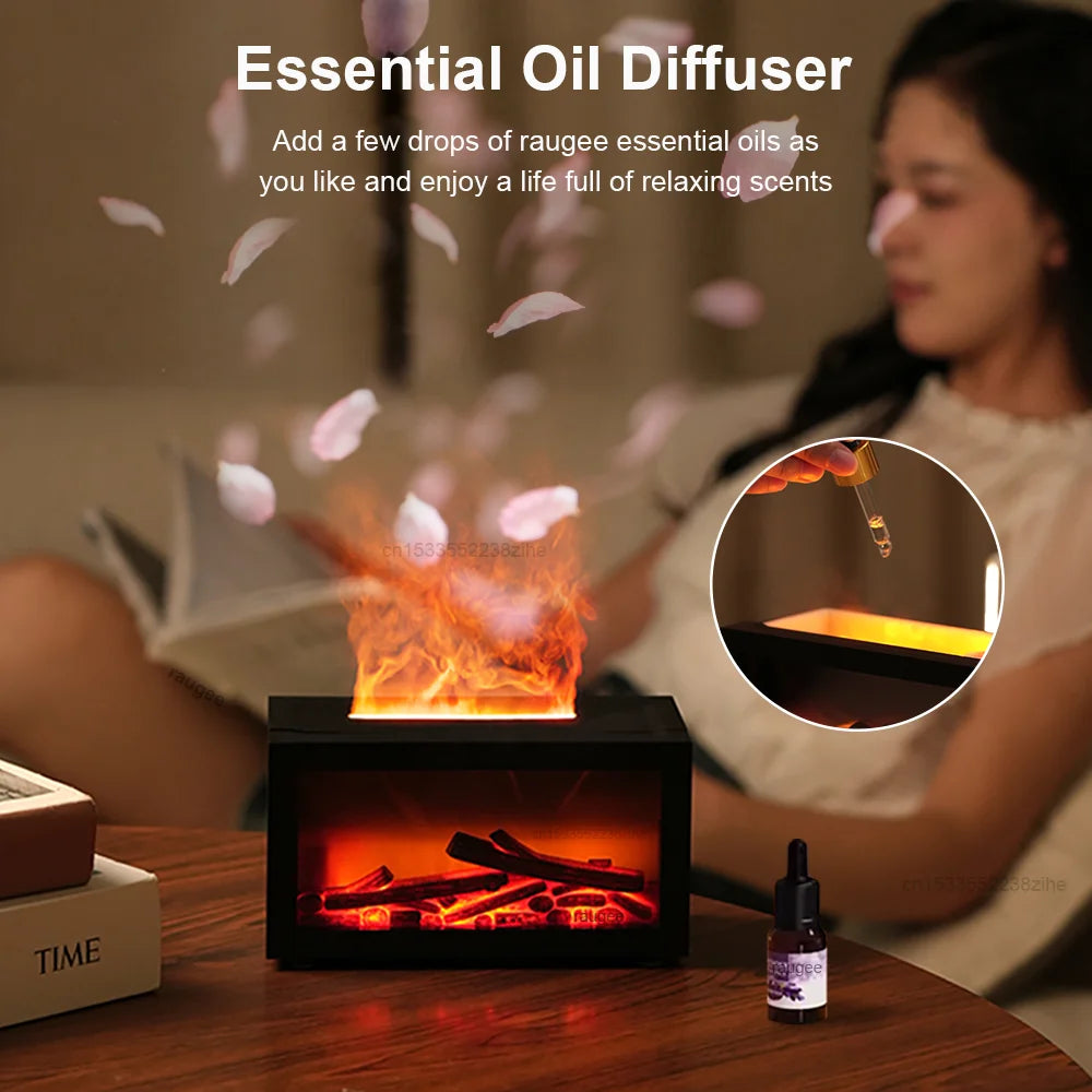 Fireplace Humidifier Aroma Flame Humidifier Fragrance Diffuser Aromatherapy Essential Oil Diffuser Fire Humidifier for Home Room