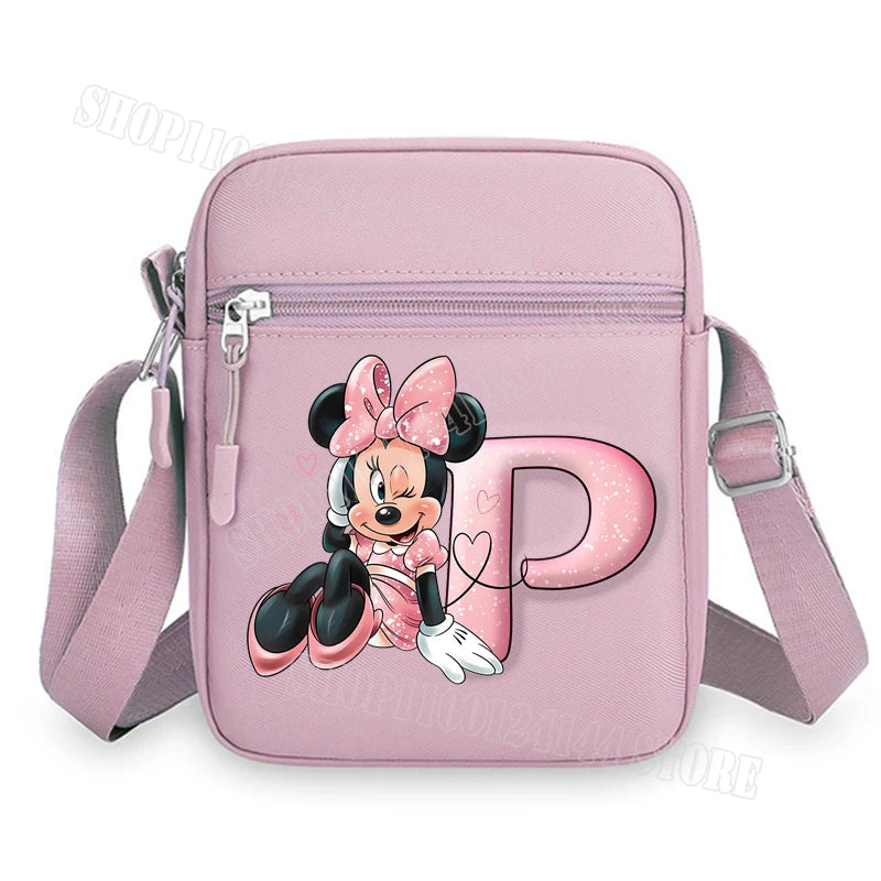 Mickey Minnie Disney Women Pink Shoulder Bag Fashion Mini Oxford Mobile Phone Bag Crossbody Bag Kawaii Ladies Waist Pack Gift