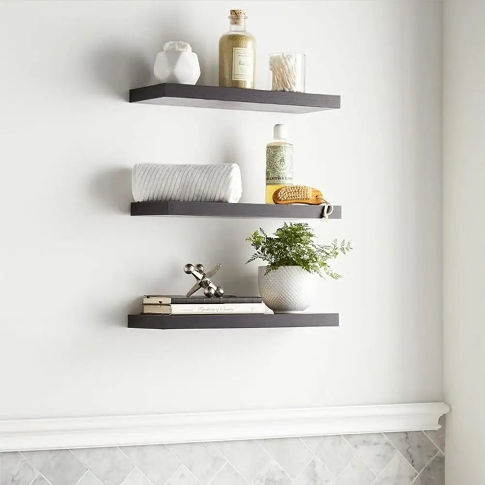 Wooden Hanging Storage Rack Durable Wall Mounted Hanging Wall Shelves Sturdy Invisible Brackets Floating Shelves
