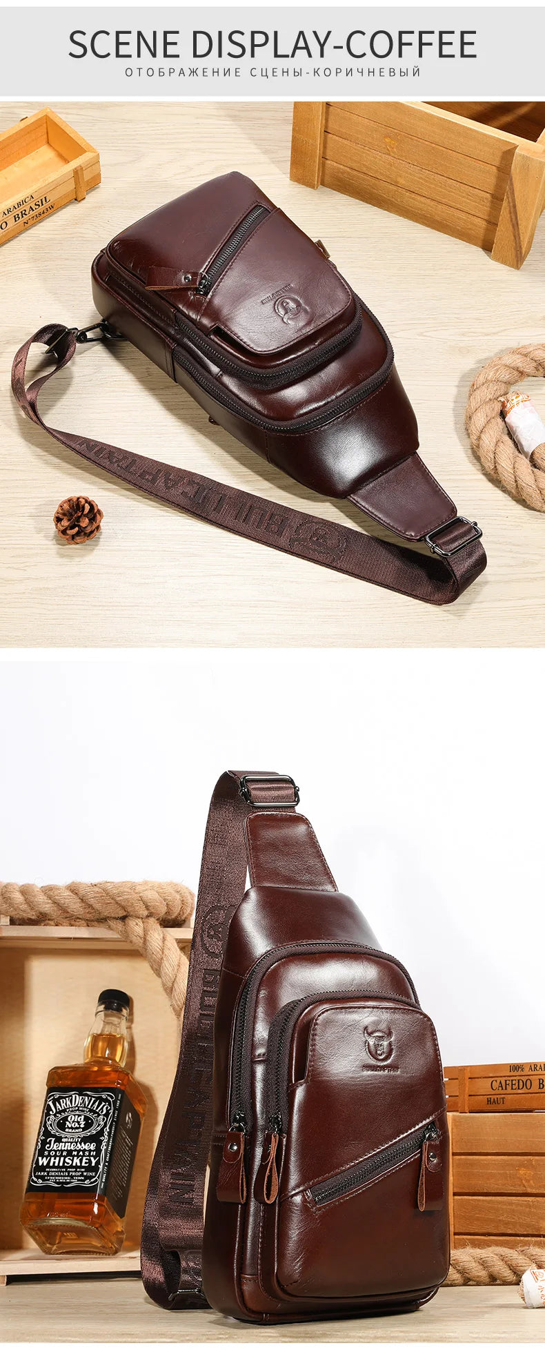 BULLCAPTAIN 2023 The Latest Men's Leather Chest Bag Large Capacity Casual Men's Messenger Bag Classic Leather Chest Bag XB 127