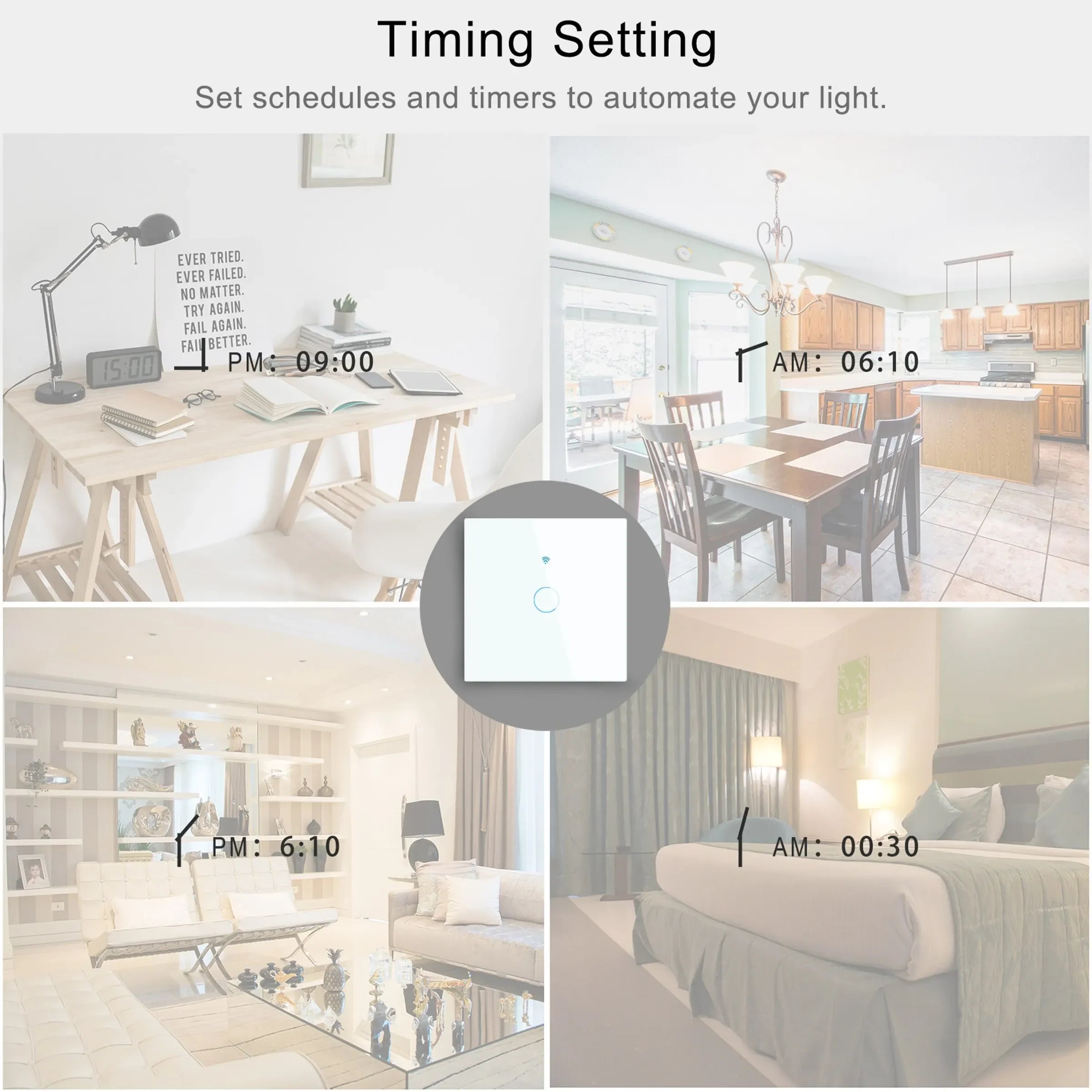 EU/US Smart Switch Alexa RF433 No Neutral Tuya Control Works With Google 1/2/3 Gang Smart Life Home Light WiFi Touch Switches