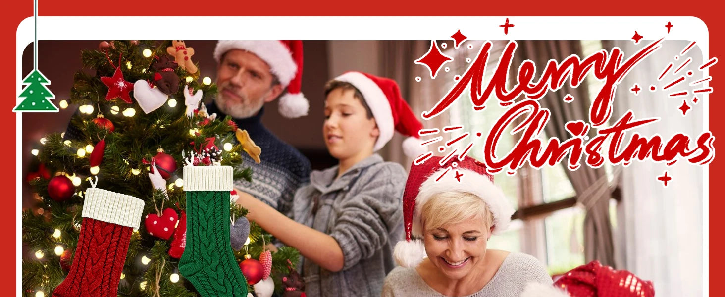 4-12PACK Christmas Stockings 18Inches Large Cable Knitted Stocking Xmas Hanging Stocking Decorations with Name Tags