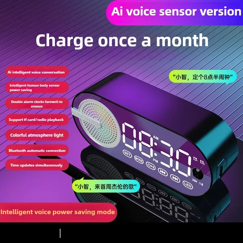 Quiet Wireless Bluetooth Speaker Alarm Clock RGB TWS USB LED Mirror Digital Clock FM Large Display Living Room Office Decoration