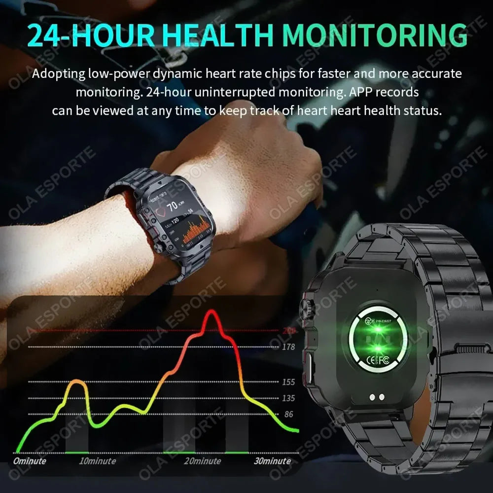 2025 New Military Smart Watch Men IP68 5ATM Outdoor Sports Fitness Tracker Health Monitoring 1.81Inch Bluetooth Calls Smartwatch