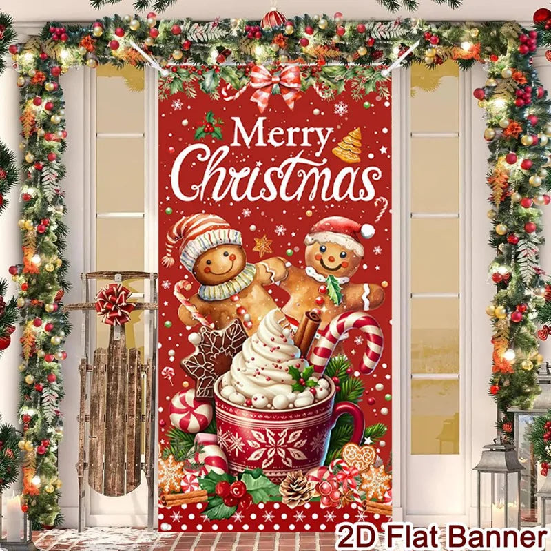 Merry Christmas Porch Door Banner Hanging Ornament Christmas Decoration For Home 2025 Xmas Flag Navidad Noel Gifts New Year 2026