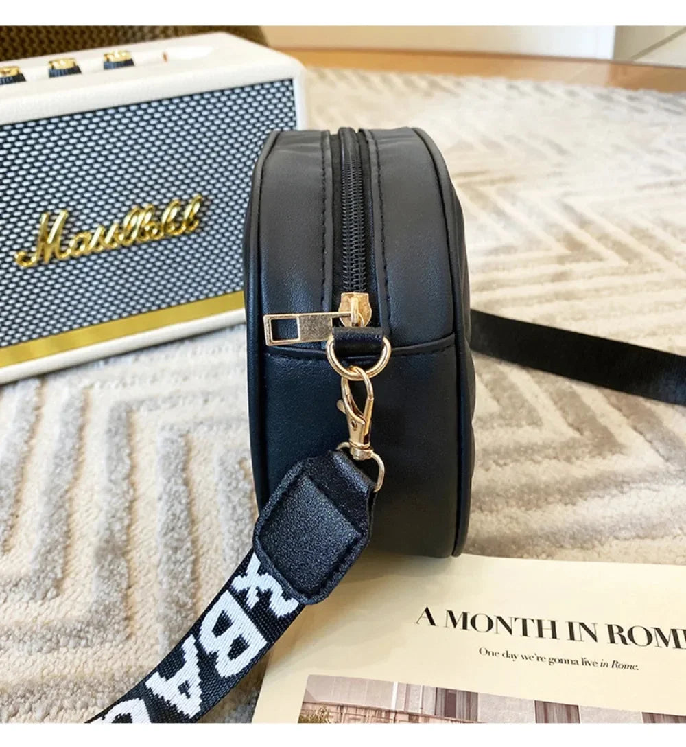 High quality women's PU rolling strip camera bag shoulder bag mobile phone bag casual crossbody bag