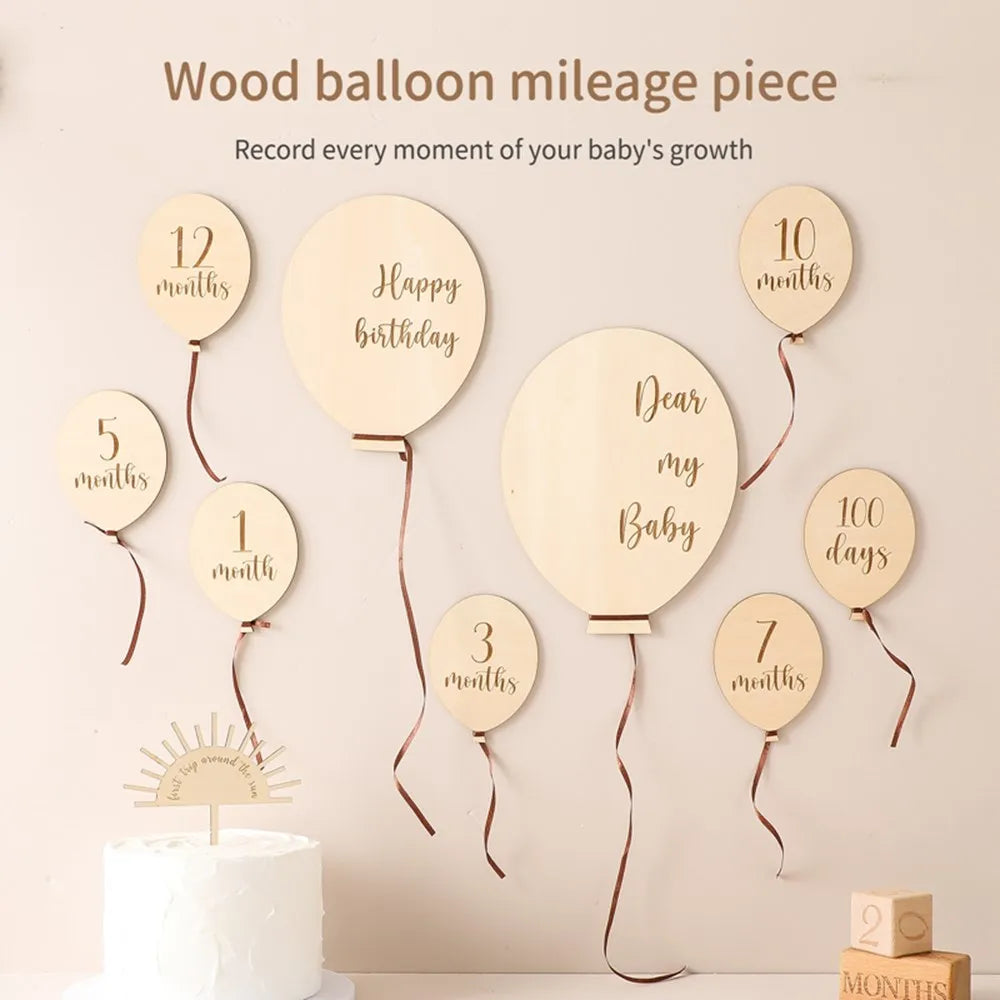 Baby Wooden Monthly Memorial Milestone Cards Flower Monthly Newborn Engraved Age Photography Accessories Baby Birthing Gift