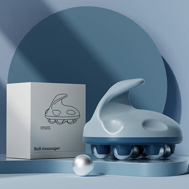 Hand Roller Massager With 360-degree Metal Balls For Neck Abdomen Thigh Back Body Pain Relief Deep Tissue Muscle Relax