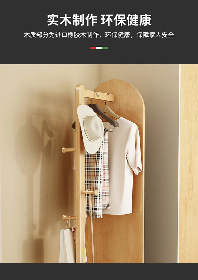 Solid wood full-body mirror floor mirror bedroom home rotatable full-length mirror hanging hanger integrated
