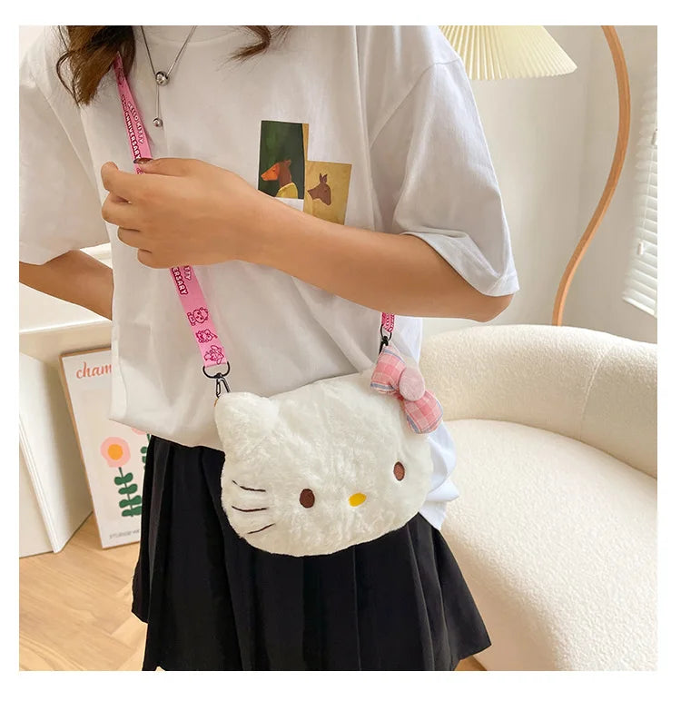Cute plush bag, sweet girl student versatile shoulder messenger bag, soft and cute little princess new cartoon bag