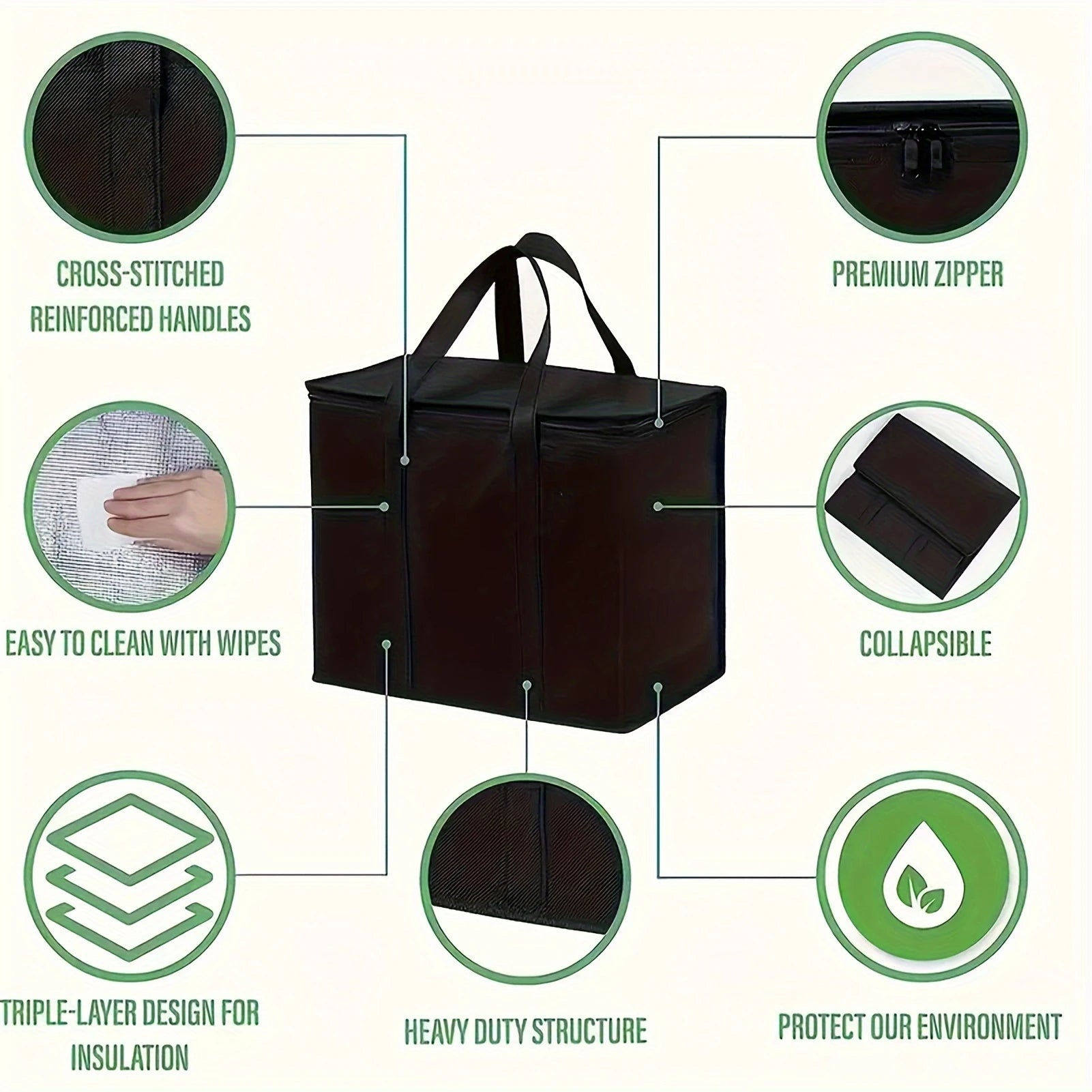 Large Capacity Insulated Grocery Bags Foldable Portable Soft Cooler Bag Lightweight Reusable Food and Beer Insulated Tote Bag