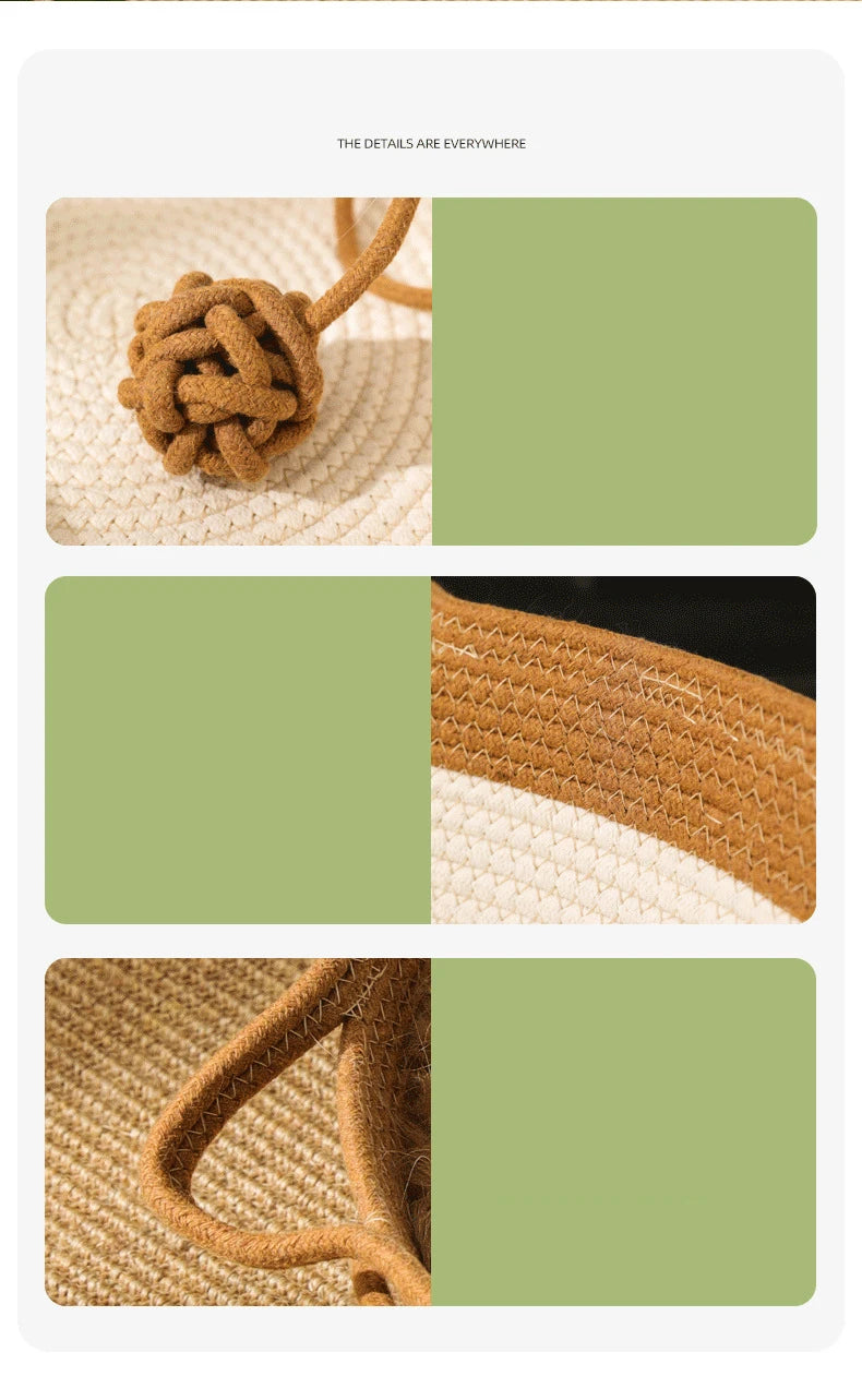 Cat Bed Handmade Rattan Woven Pet Nest Removable Washable Warm Pad All-Season Cat Scratch Board Winter Warm Cat House for Cats