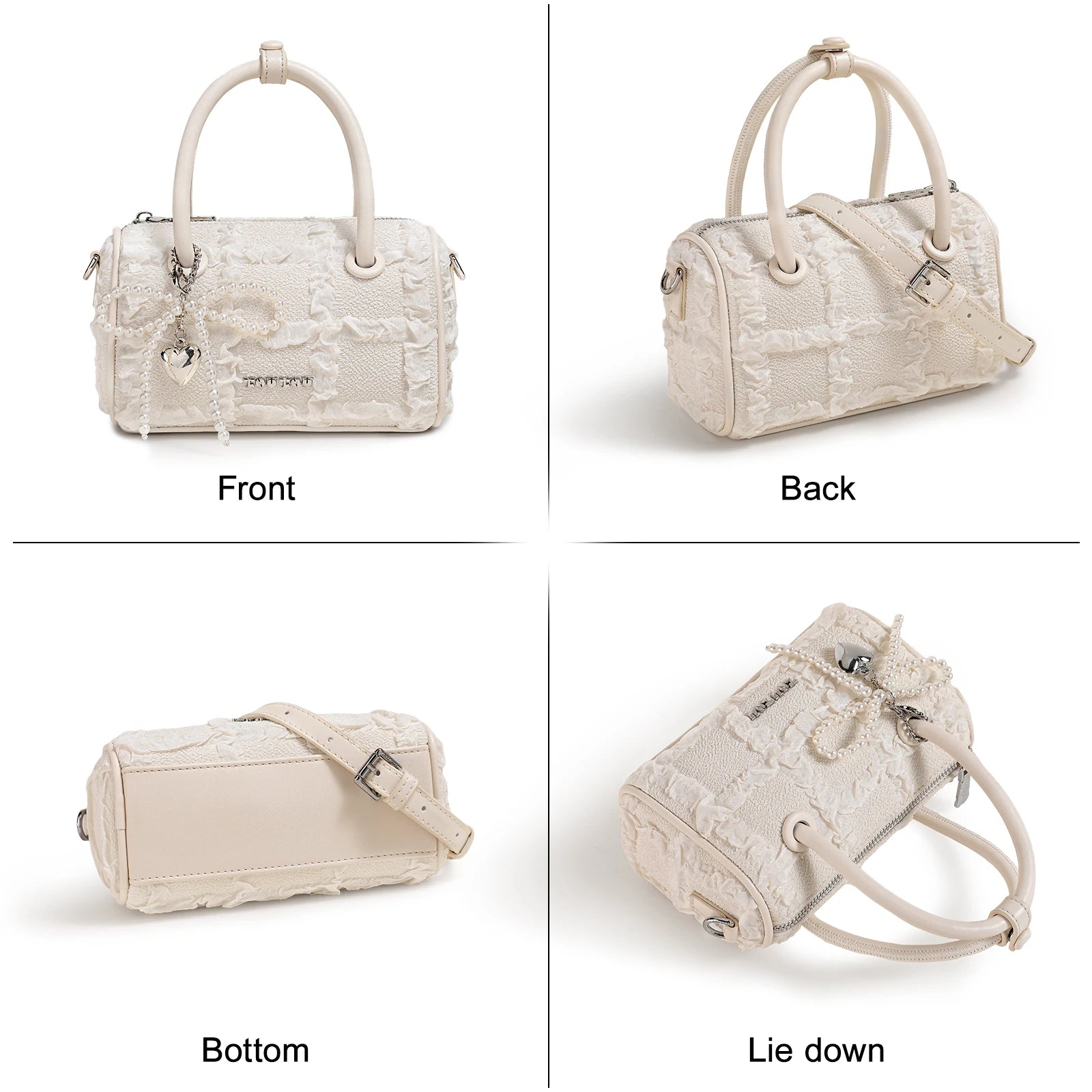 TOUTOU Women Boston Bowling Bag Charm Original Designer Brand White Handbag Adjustable Shoulder Strap Teacher Christmas Gift