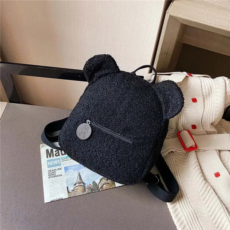 Cute Bear Ear Plush Backpack for Kids Adult Lamb Fleece Shoulder Bag High-capacity Korean Parent-Child Bags Boys Girls Backpacks