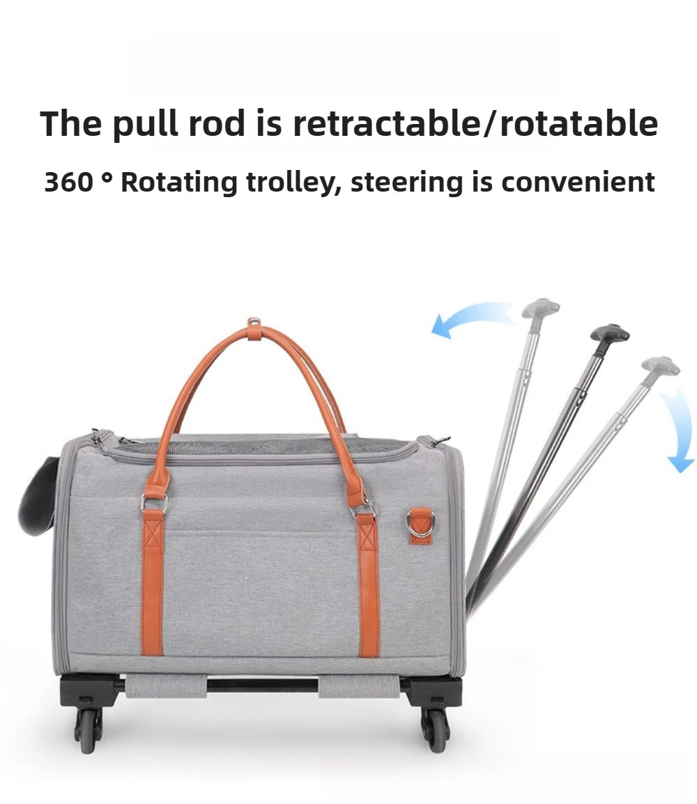 Multifunctional Cat Carrier with Trolley Large Capacity Breathable Foldable Pet Bag for Cats and Dogs