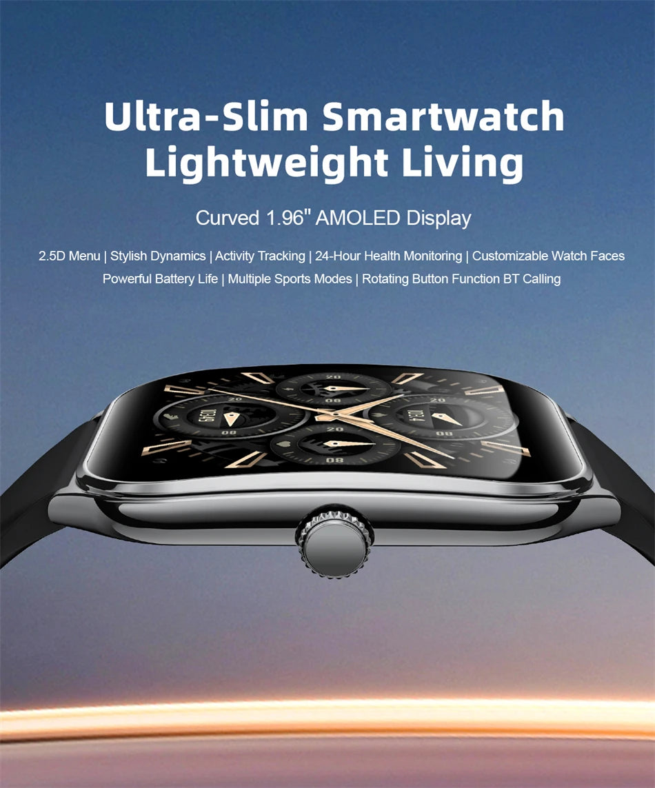 2025 New 7.5MM Ultra Thin Smart Watch Men 1.96"AMOLED Screen Always Show Time Heart Rate Sport Waterproof BT Call Smartwatch