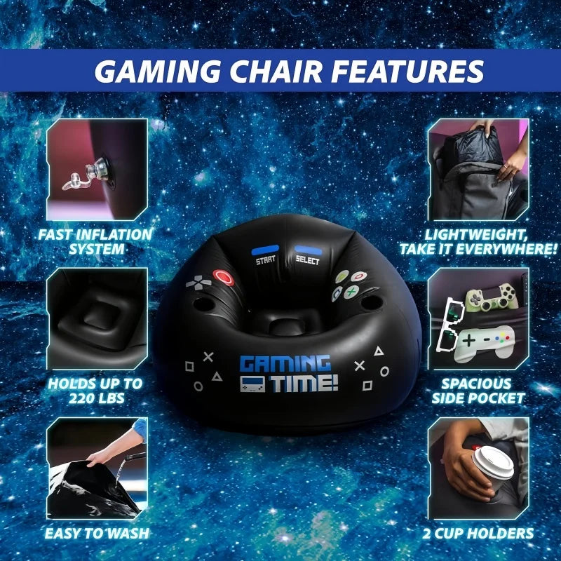 Creative Esports Game Inflatable Circular Sofa Chair with Cup Holder and Side Pockets Music Karaoke Black Bean Bag Sofa