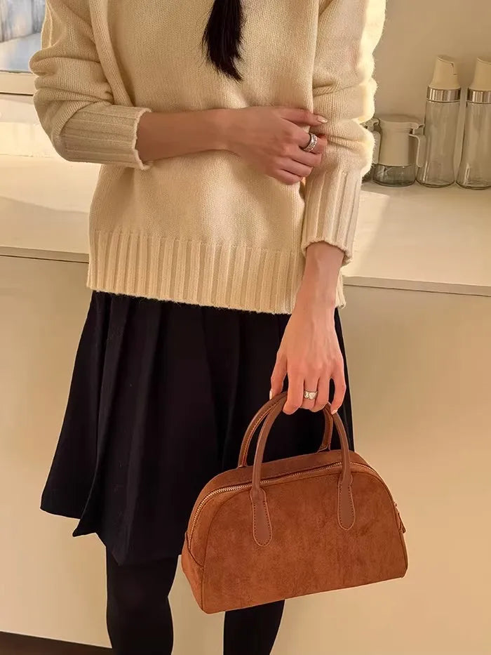 Brown Vintage Suede Tote Bag High Quality Designer Luxury Boston Handbag 2025 Winter New in Women's Bags Korean Hand Bag Ladies