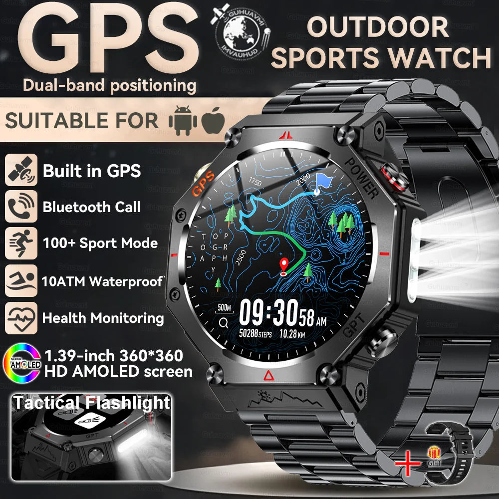 Military Smart Watch T-Rex 3 Bulit-in GPS Compass Altimeter Barometric 10ATM IP69K Waterproof AMOLED Bluetooth Call Smart watch