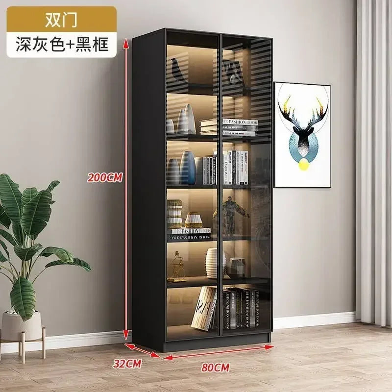 Modern Dust-Proof Bookcase with Glass Door Display Cabinet Modern Luxury Customized Home Living Room Integrated Bookshelf