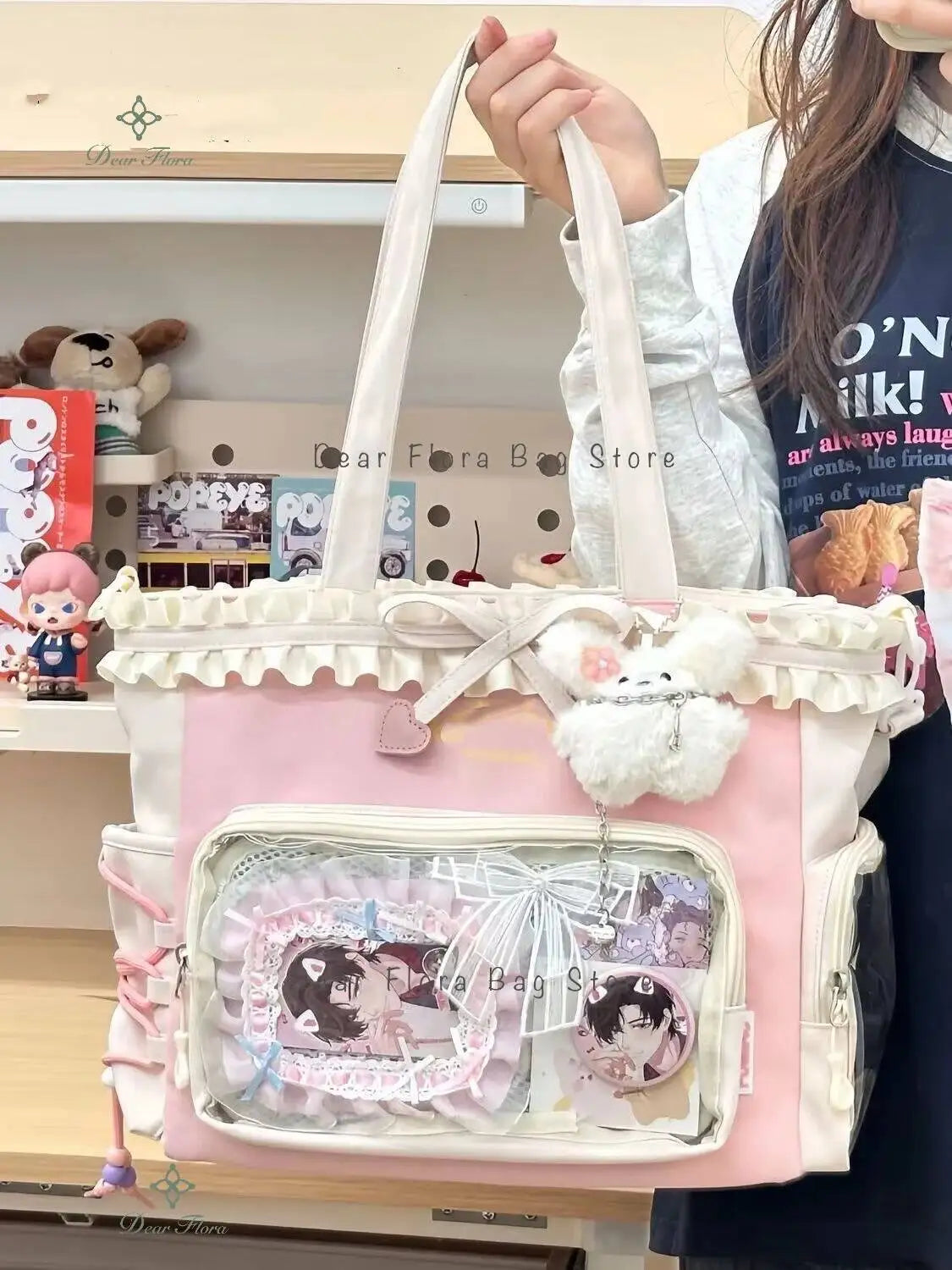 New Y2K Cute Japanese Ita Bag Lolita Girl Transparent Shoulder Tote Bag Large Capacity Crossbody Casual Bag DIY Display Handbags