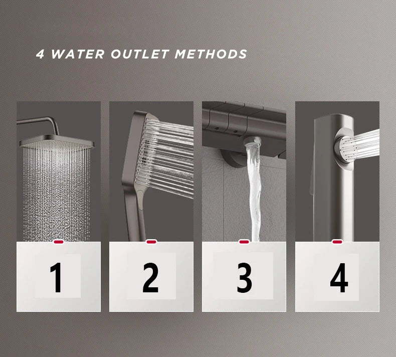 Black Digital Shower Set Bathroom Rainfall Brass Wall Mounted 4Way Shower Faucet Bathtub Thermostat Rain Mixer Tap Shower System