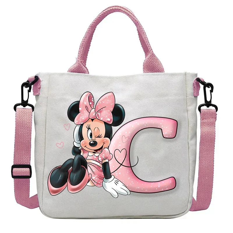 Minnie Disney Women Men Canvas Bags Shoulder Bag Fashion Tote Bags Girl Cartoon Tote Bag Large Capacity Handbag Shopping Bags