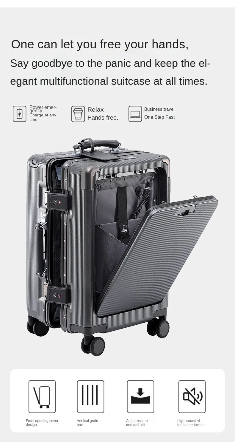 24"26 Inch Travel Suitcase Aluminum frame Wide Trolley Case Carry-on Luggage with Cup Holder 20Inch Boarding Box Rolling Luggage