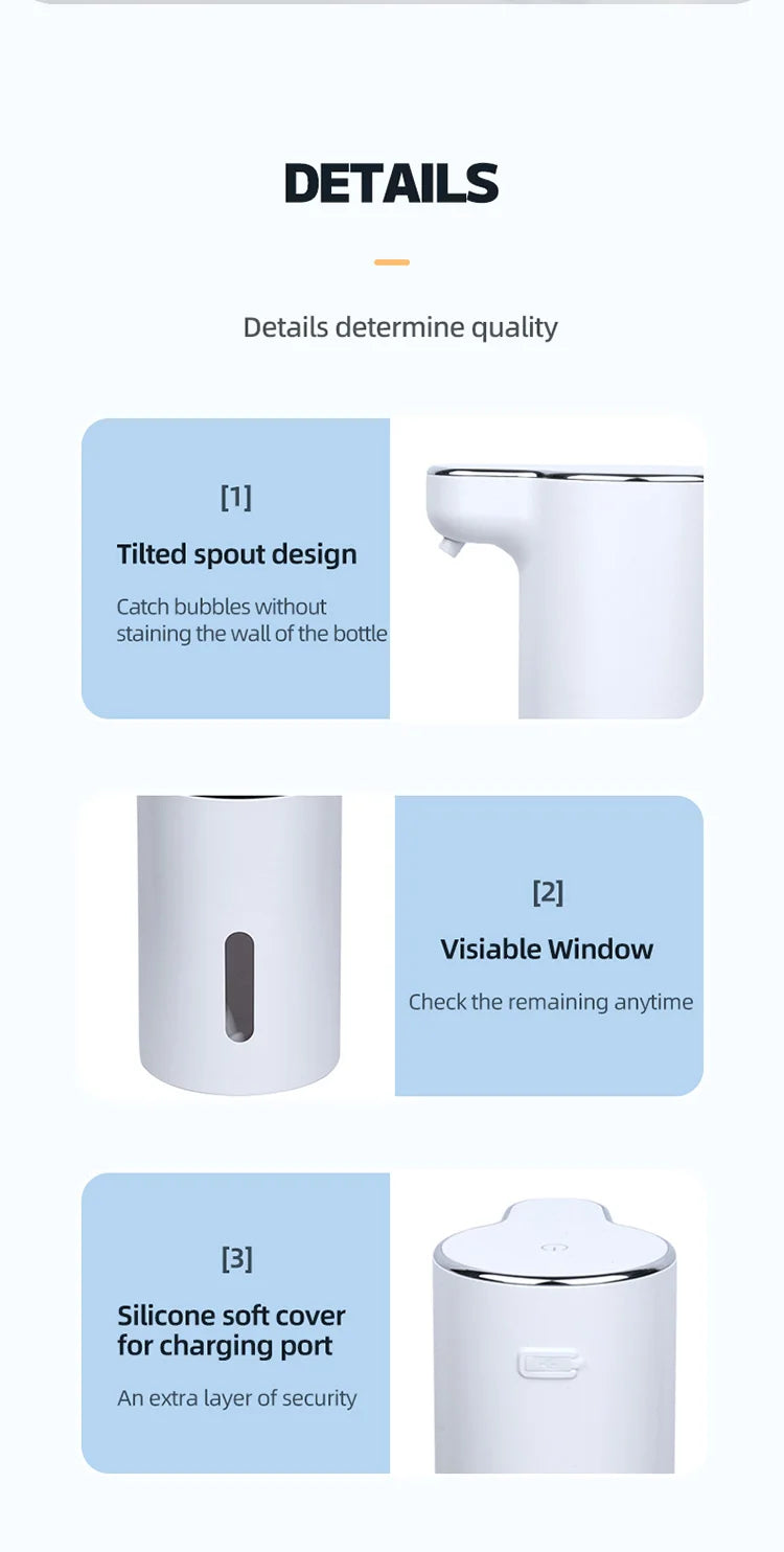 New Wall Mounted Automatic Soap Dispenser Foam Smart Hand Washing Machine 300ml Liquid Rechargeable Bathroom Induction Sensor