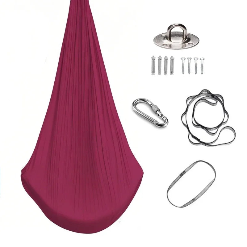 1.5*2.8m Elastic Swing Hammock Indoor and Outdoor (Including Fixing Hardware) Elastic Swing Adjustable Aerial Yoga Adult Healing Hammock Swing Set, Elastic Fabric Hammock. Embrace the Swing, a Hanging Swing Hammock, Suitable