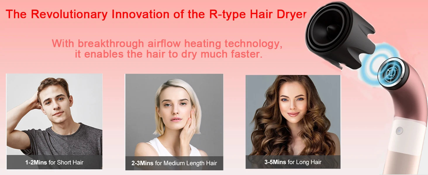Hair dryer, 1400W high power, quick drying, lightweight body, low noise, comes with multiple types of air nozzles.