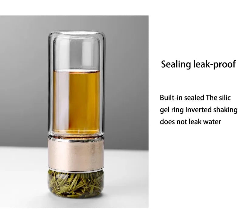 390ML Tea Water Bottle High Borosilicate Glass Double Layer Tea Water Cup Infuser Tumbler Drinkware Water Bottle With Tea Filter