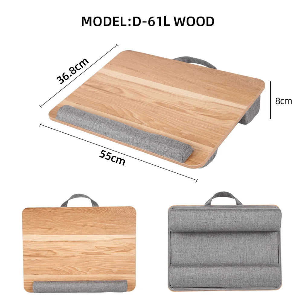 Mumucc Wooden Suspended Bed Study Table, Portable 15 Inch Laptop Desk With Handle, Sponge Cushion AND ABS Slot,Black,Khaki,Brown